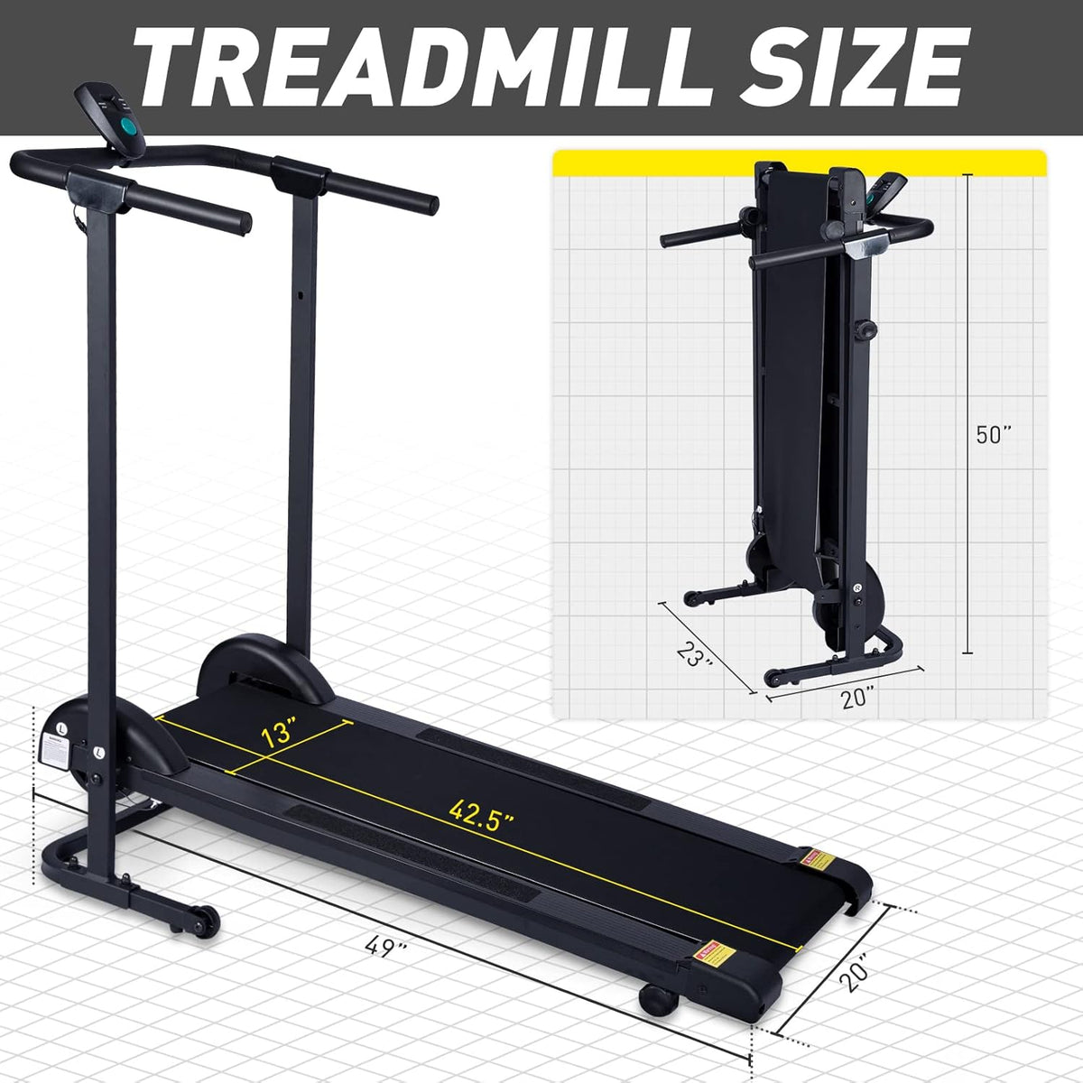 Small Foldable Manual Treadmill with 10° Incline W583