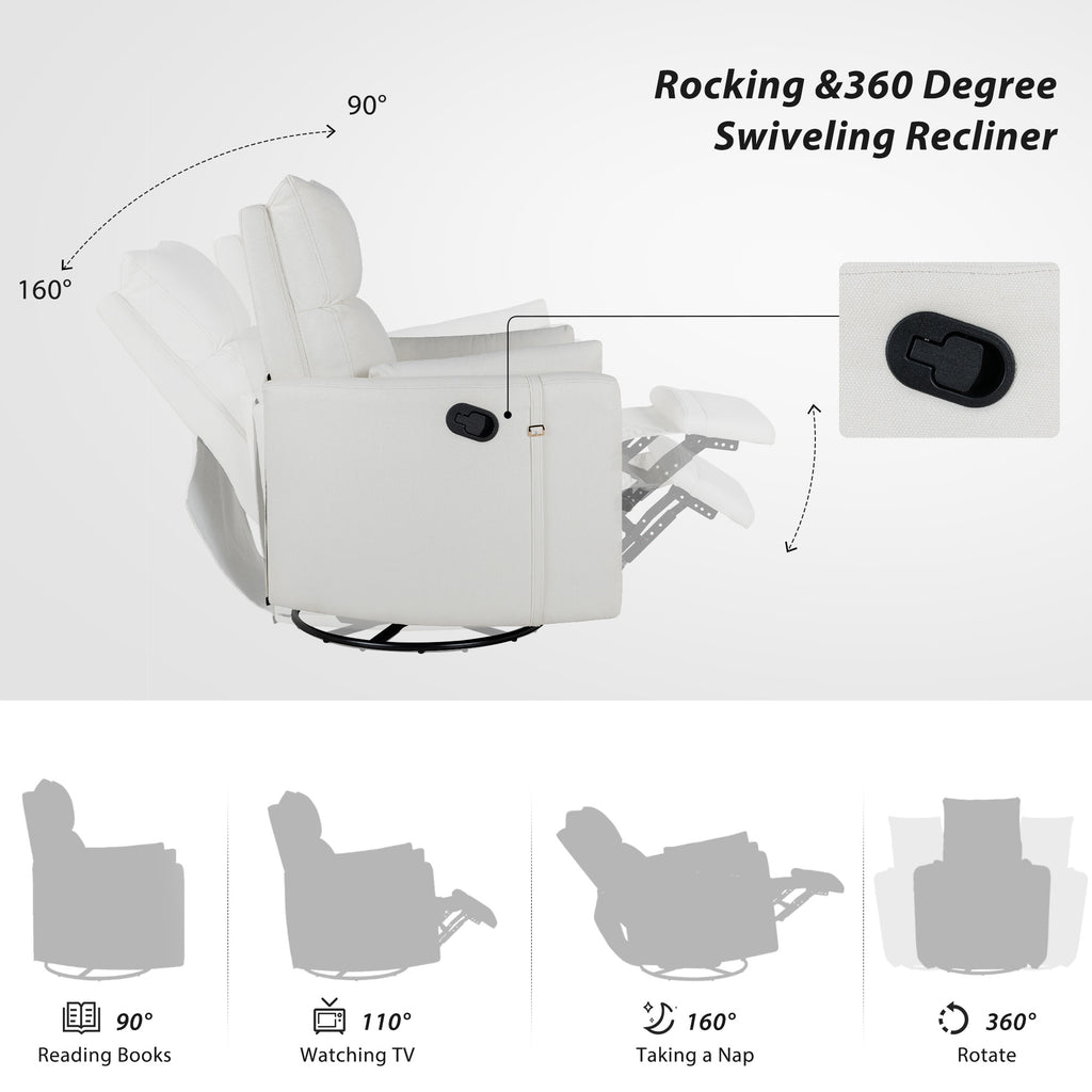 Beige Manual Swivel Glider Recliner Chair with Two Removable Pillows C420055