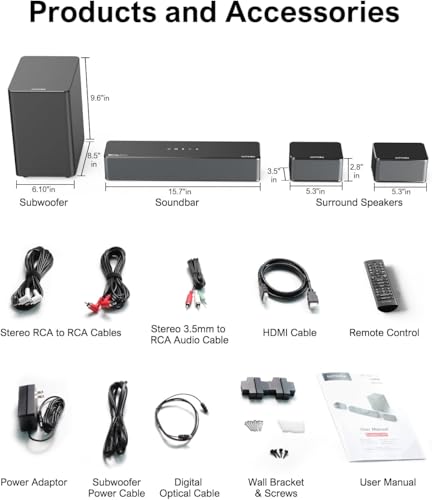 5.1CH Surround Sound Bar with Subwoofer, Dolby Atmos, 300W Q830755