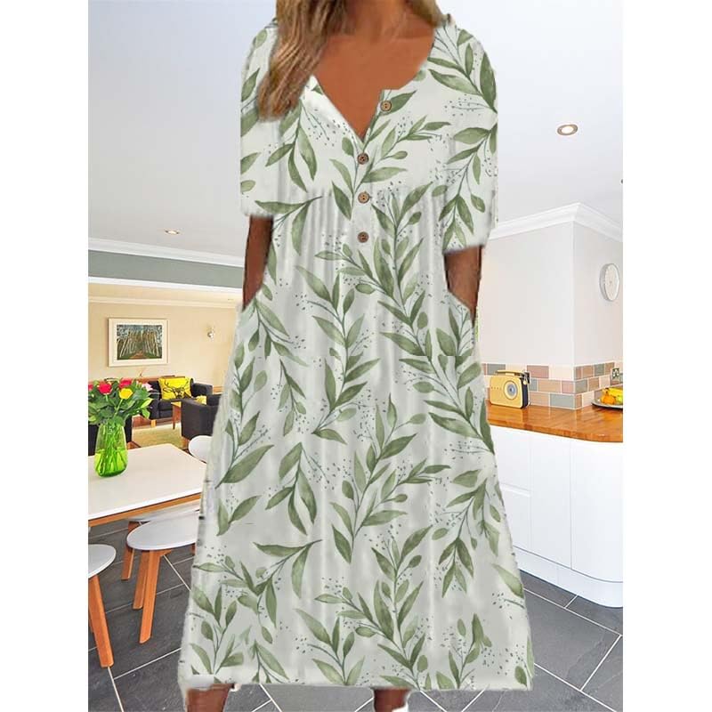 Women's Short Sleeve Floral Print Maxi Dress with Pockets G4073