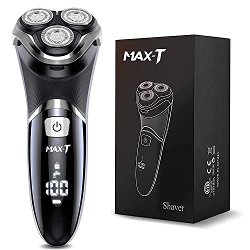 Electric Shaver, Rechargeable Rotary Razor with Pop Up Trimmer and LED Display, IPX7 Waterproof B30423