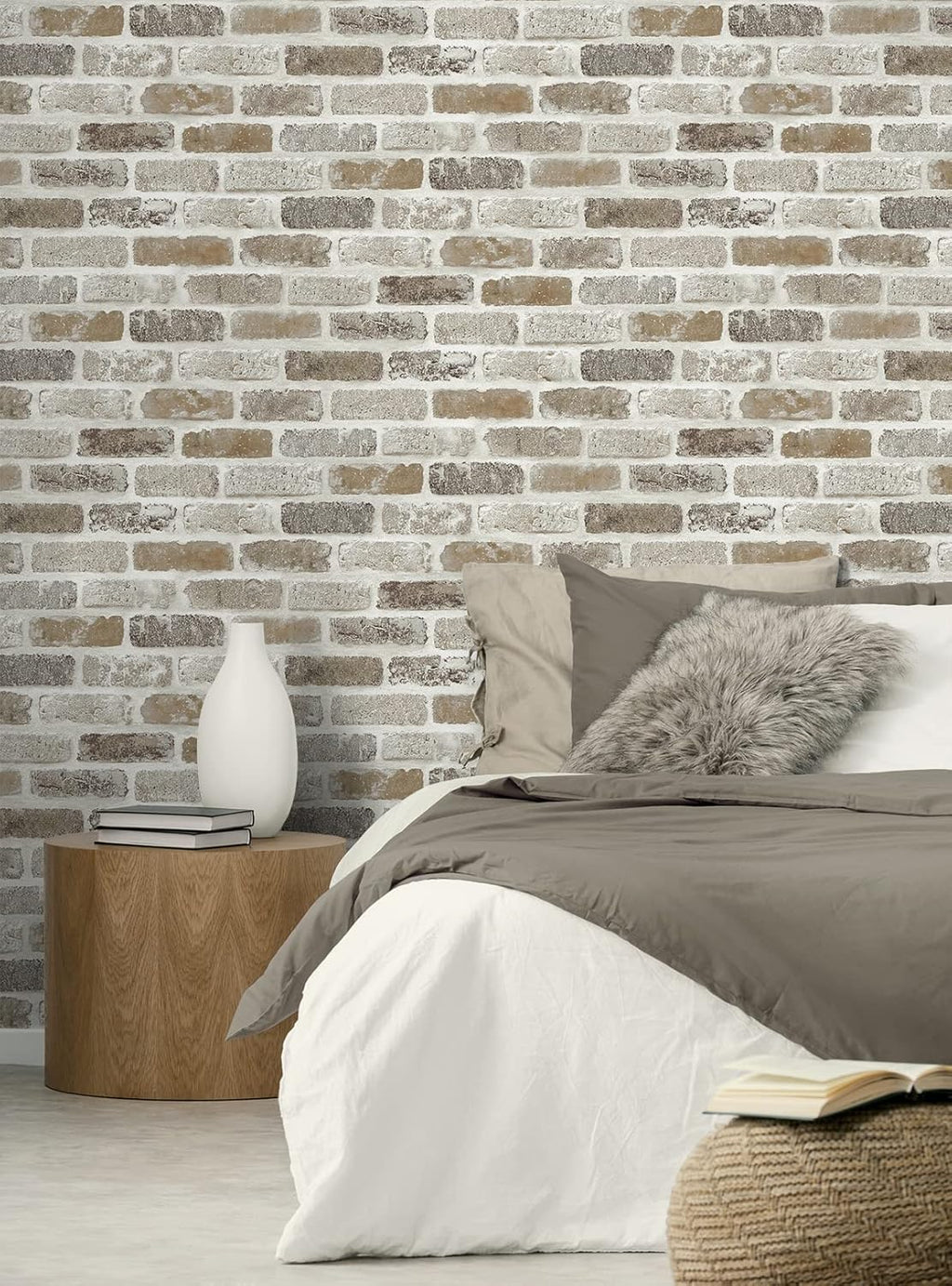 Washed Faux Brick Peel and Stick Wallpaper N596