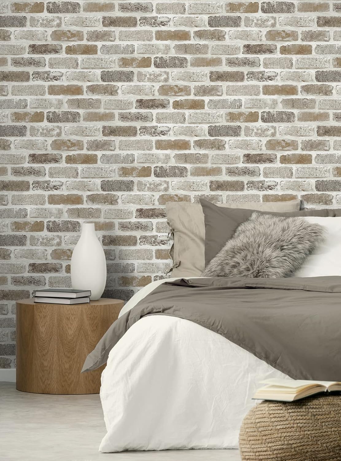 Washed Faux Brick Peel and Stick Wallpaper N596