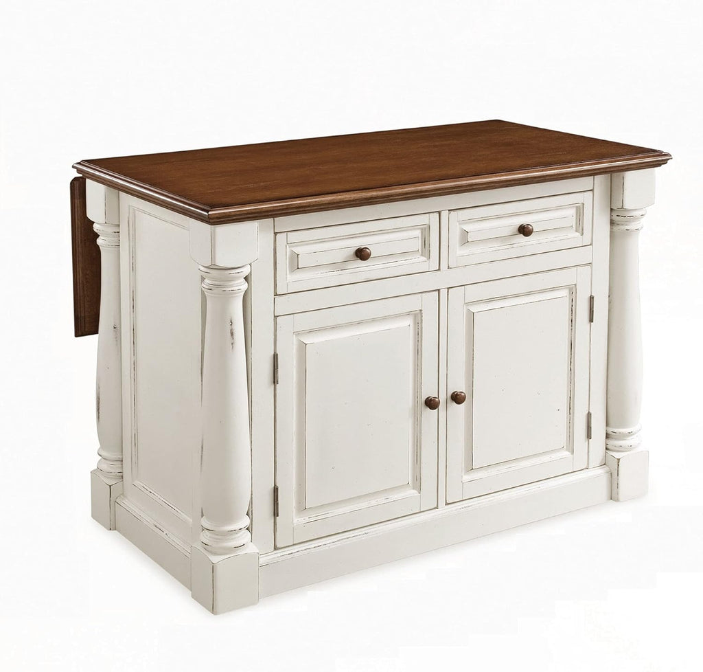 Antique White Kitchen Island with Wood Top and Drop Leaf Breakfast Bar V79116