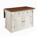 Antique White Kitchen Island with Wood Top and Drop Leaf Breakfast Bar V79116