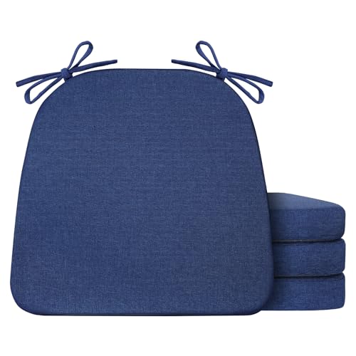 Set of 4 Non Slip Black Chair Cushions 17" x 16" x 2" with Ties H1778
