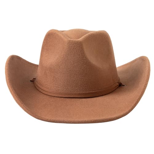 Retro Felt Wide Brim Cowboy Hat with Wind Lanyard V249331