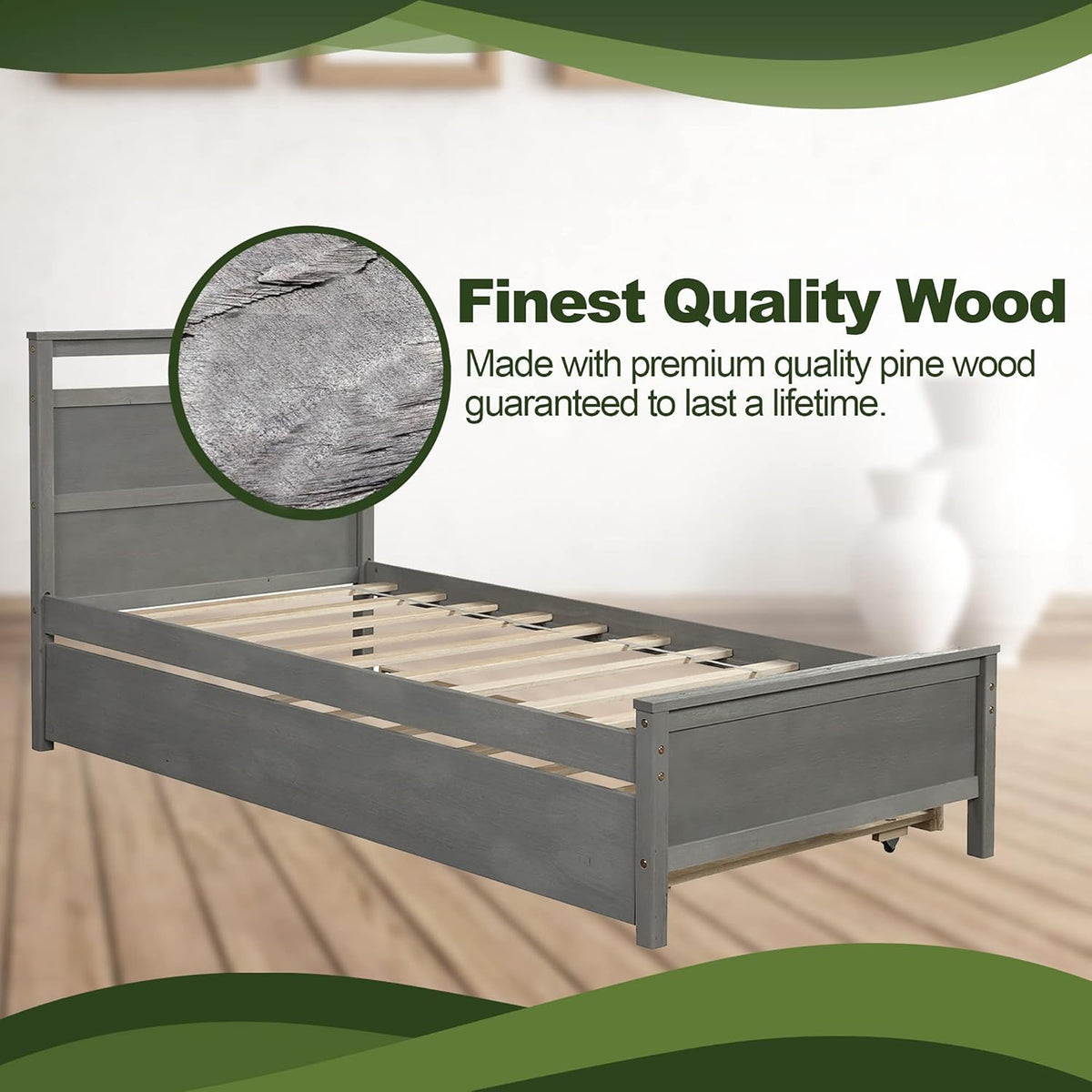 Twin Daybed with Trundle Pine Wood Bed Frame O896362
