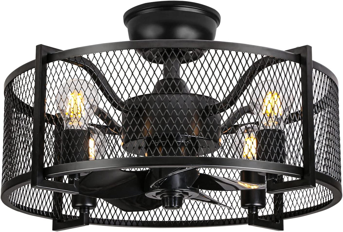 20'' Black Caged Ceiling Fan with Lights and Remote F390264