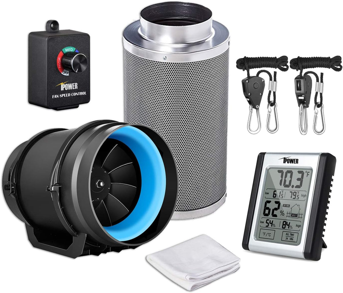 8 Inch 500 CFM Inline Carbon Filter with Fan Speed Controller and Temperature Humidity Monitor S72172