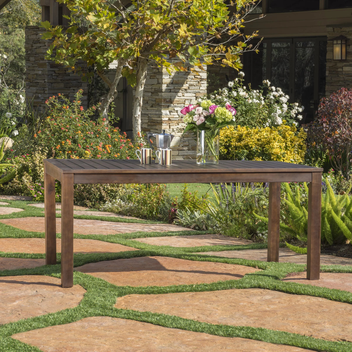 Dark Brown Acacia Wood Rectangular Dining Table X73451