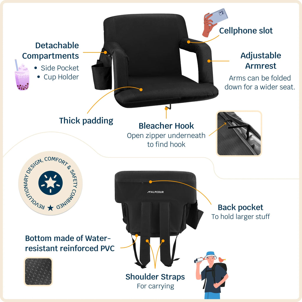 Waterproof Foldable Reclining Stadium Seat Y809
