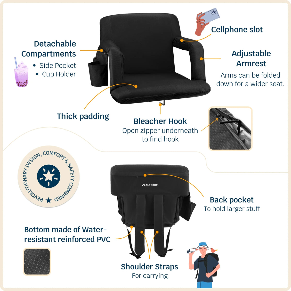 Waterproof Foldable Reclining Stadium Seat Y809