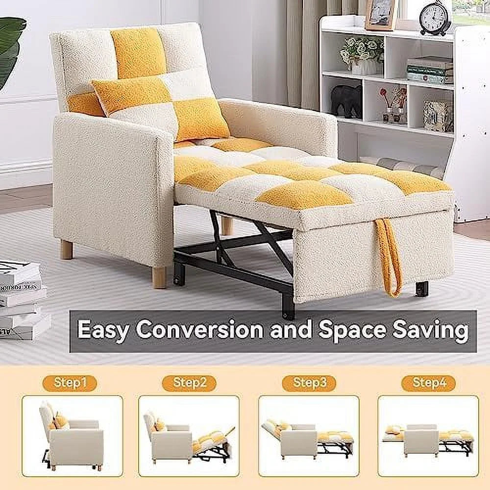 Black Convertible Sleeper Chair Bed with Pillow and Adjustable Backrest I663