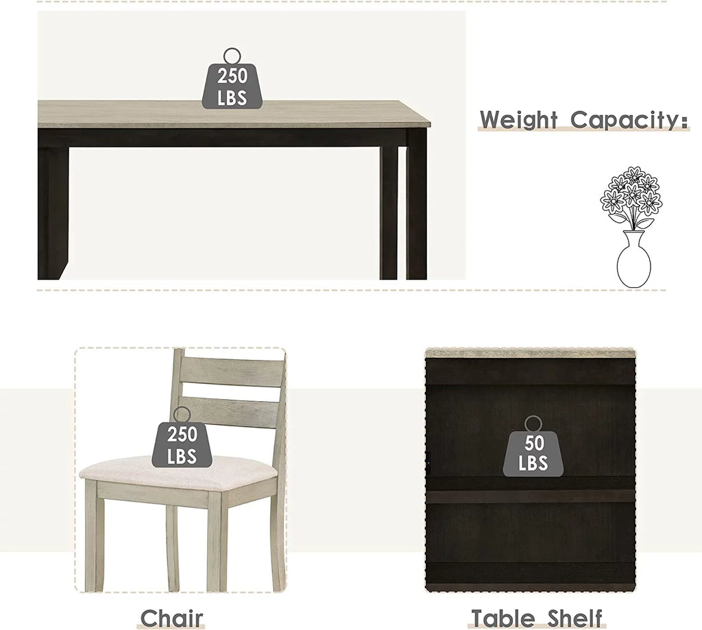 5-Piece Wood Dining Table Set with Padded Chairs F688