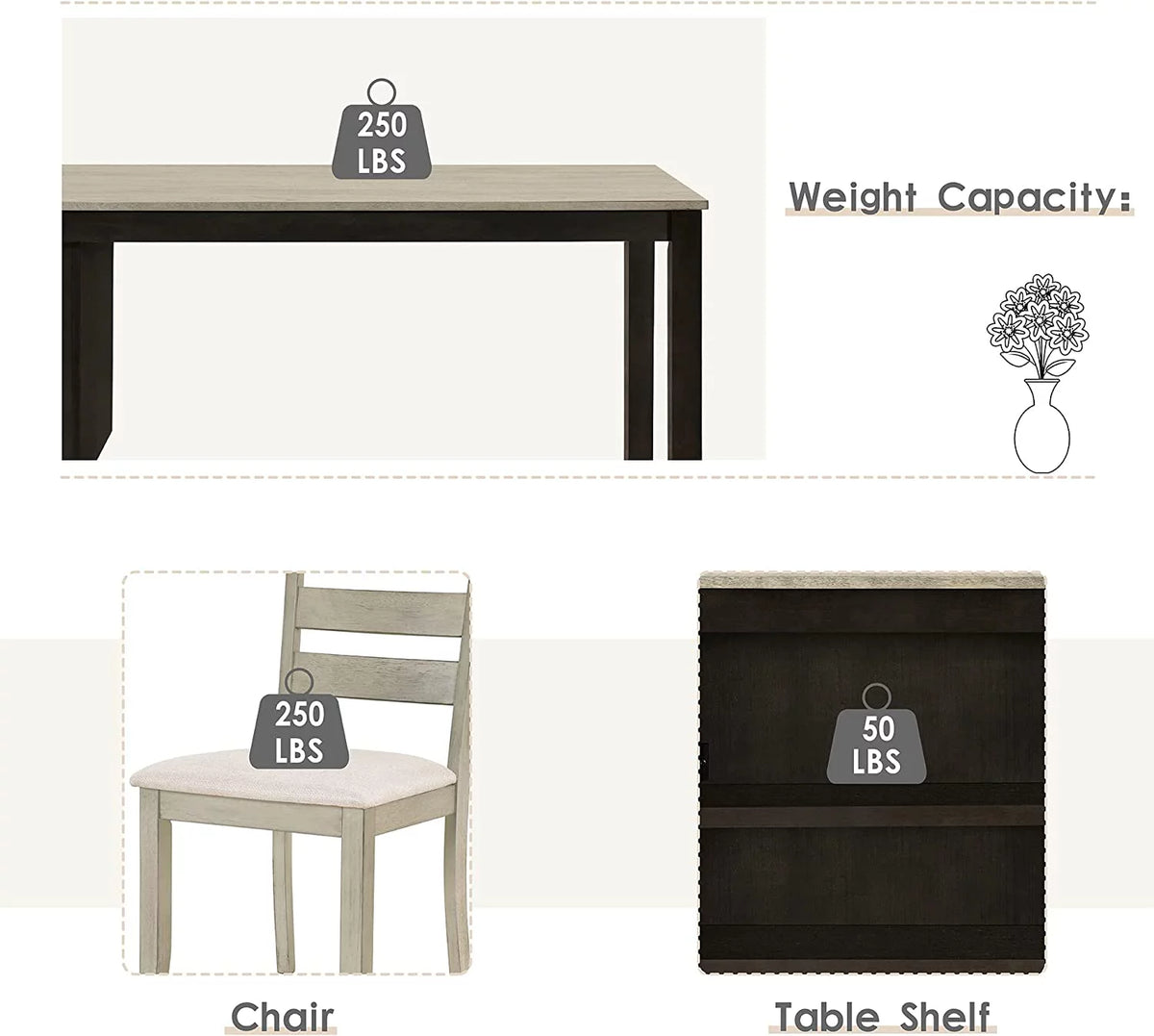 5-Piece Wood Dining Table Set with Padded Chairs F688