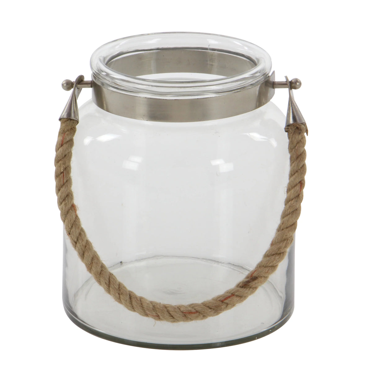 Clear Glass Handmade Decorative Candle Lantern with Rope Handle K542