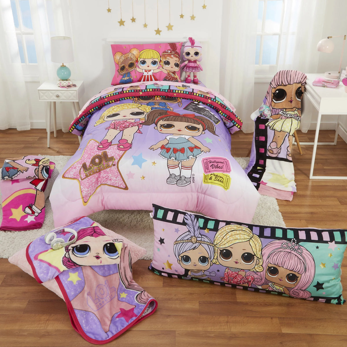 Kids Twin Bed in a Bag, Comforter and Sheets, Purple and Pink A53177