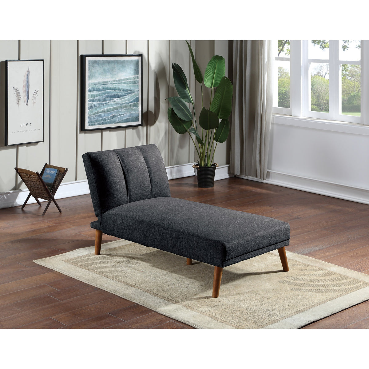 Blue Grey Polyfiber Adjustable Chaise Bed Solid Wood Legs Plush Couch W5913