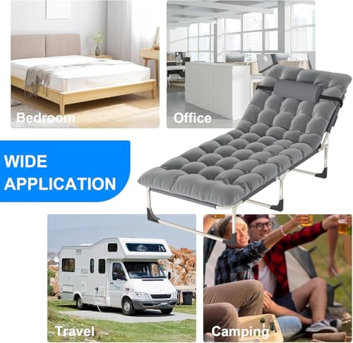 Portable Folding Camping Cot, Oversize Adjustable 5-Position Reclining Lounge Chairs with Pillow, Heavy Duty Oxford Cloth 600D with Mattress Gray G628