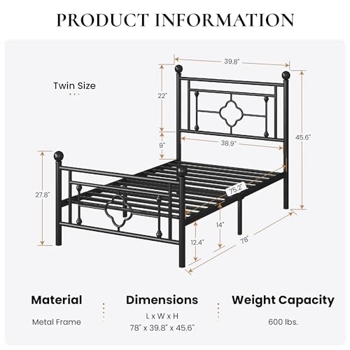 14 Inches Full Size Metal Platform Bed Frame with Headboard and Footboard O573361