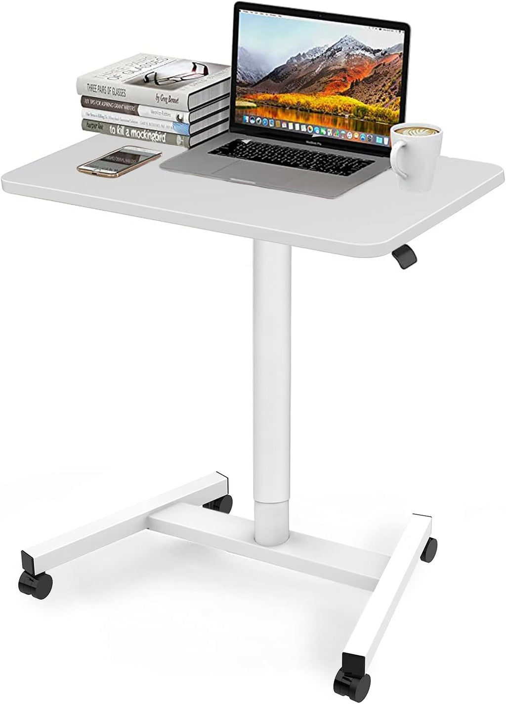Adjustable Rolling Laptop Desk Cart with Wheels (Black) H743
