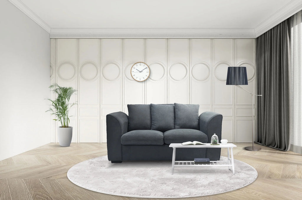 Dark Grey 2-Seat Fabric Loveseat Sofa with 3 Pillows K216132