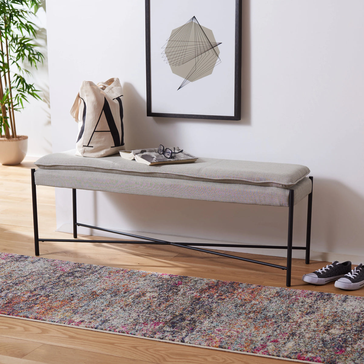 Light Grey Black Cushioned Cross Bench B11512