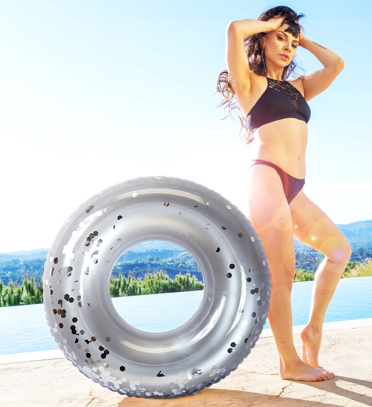 Silver, Gold, and Rose Gold Inflatable Pool Floats Tube Set of 3 - 36 inch O294164