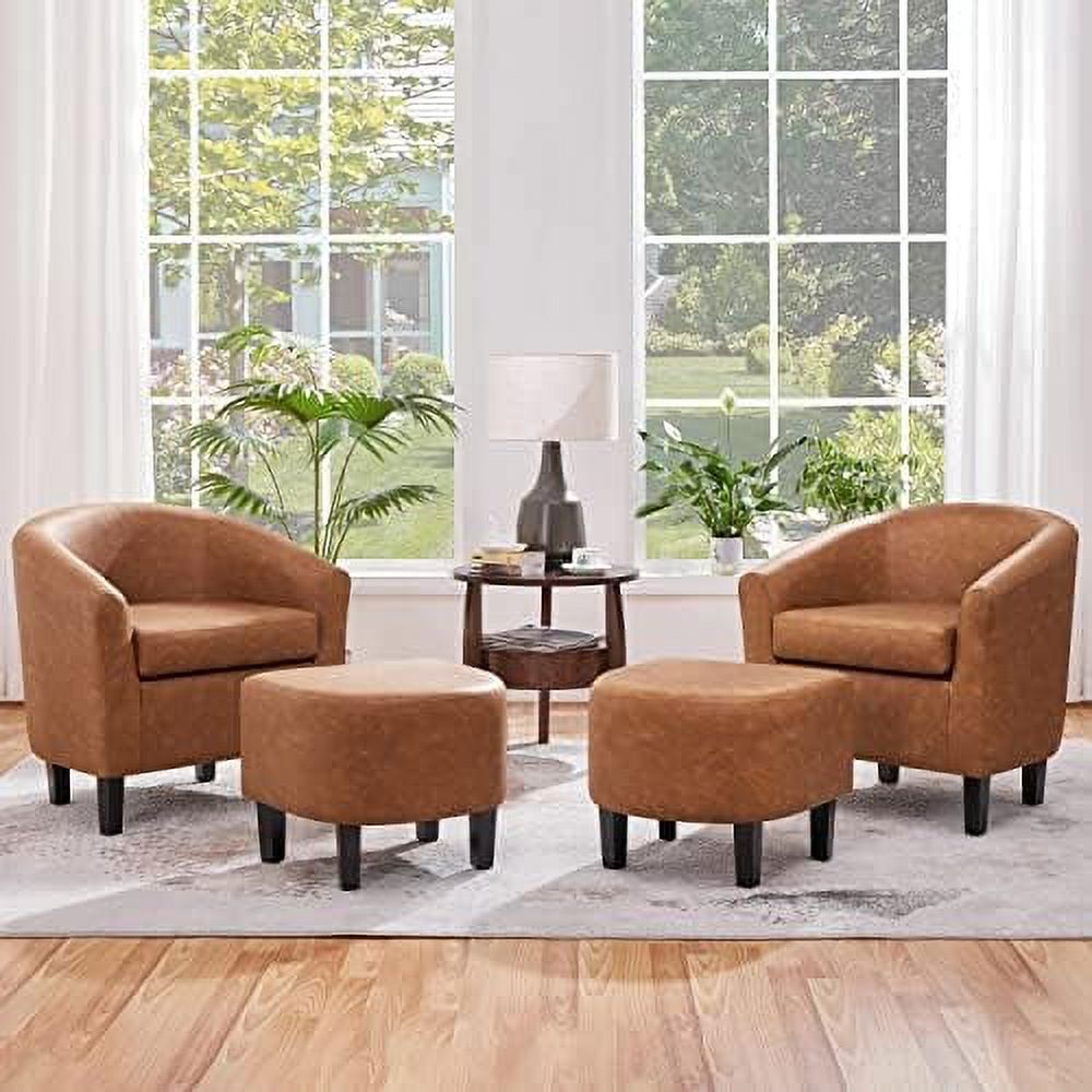 Faux Leather Barrel Accent Chair with Ottoman Set A130736