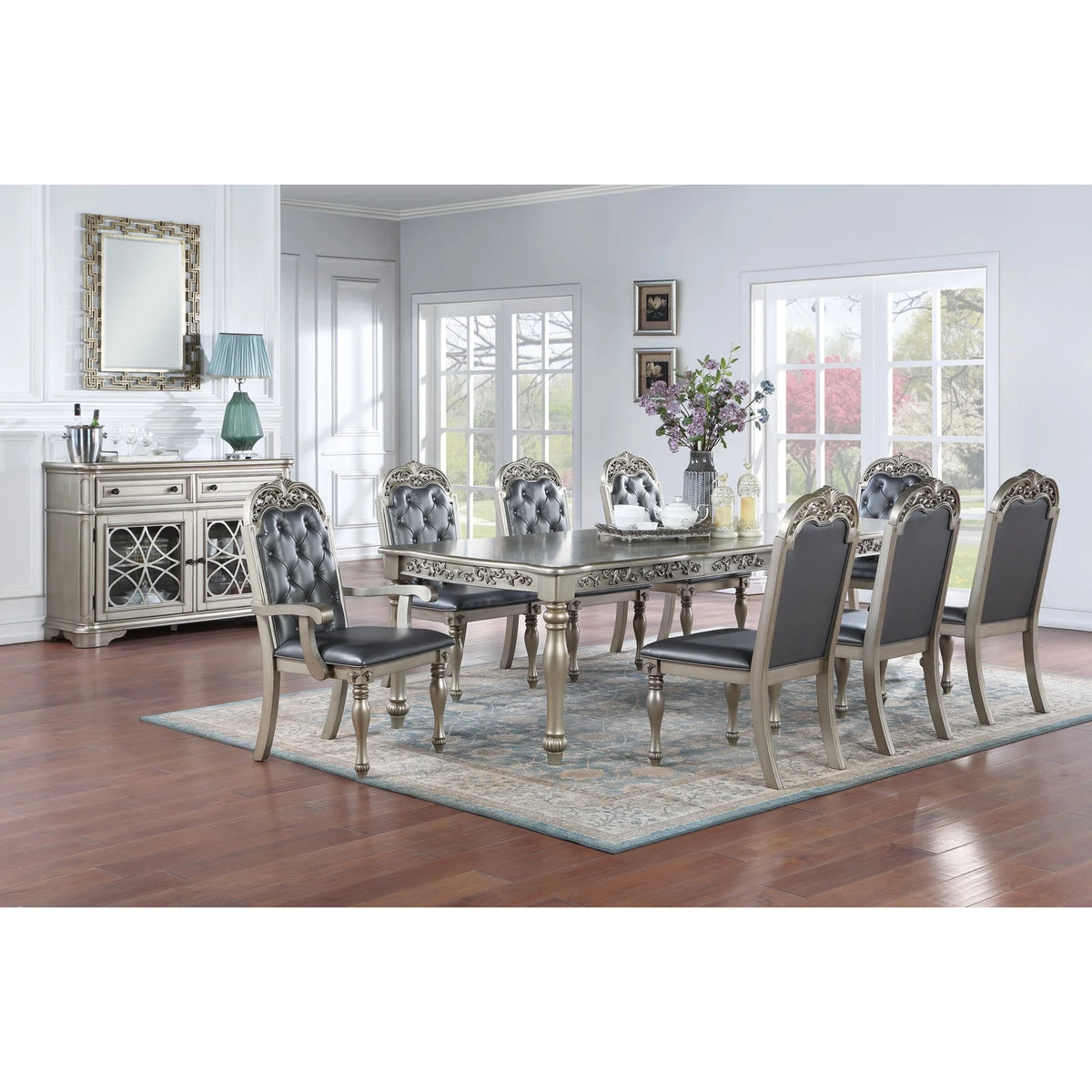 Grey Silver Rubberwood Upholstered Dining Chairs Set of 2 Z326337