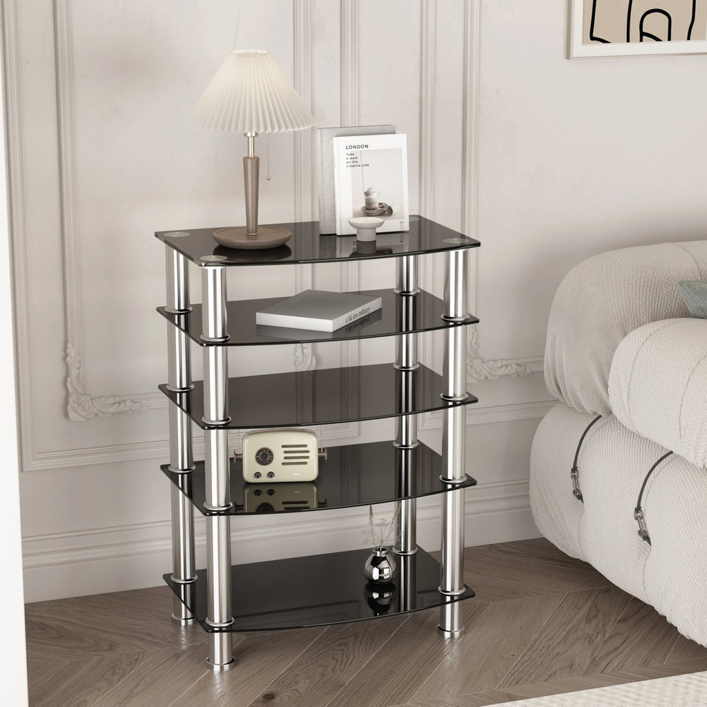 5-Tier Black Tempered Glass Side Table V90640