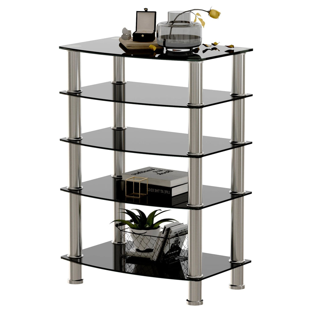 5-Tier Black Tempered Glass Side Table V90640