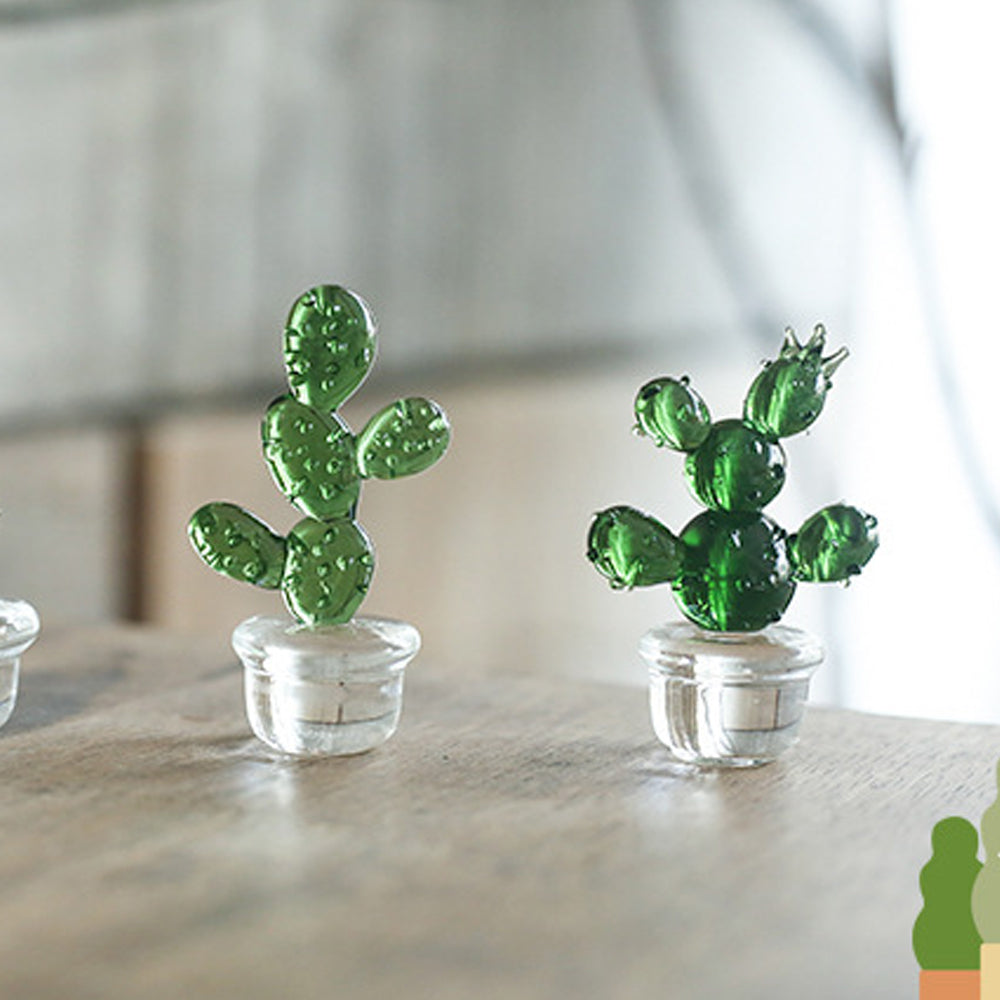 Handmade Blown Glass Cactus Figurines Desk Decorations F9355