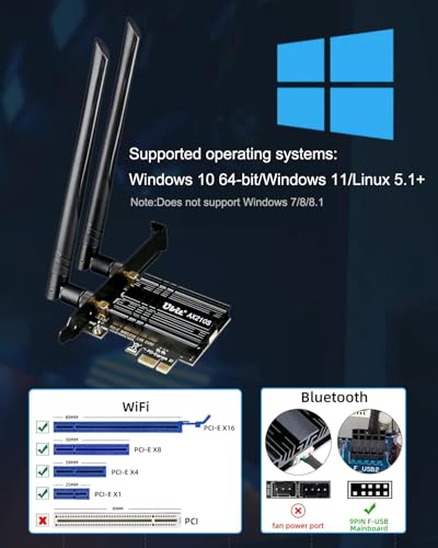 WiFi Card 6E 5400Mbps PCIe Network Card BT 5.2 R214