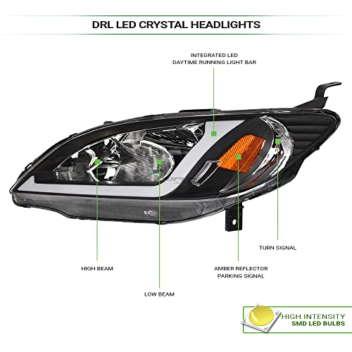 Compatible With 2004-2005 Honda Civic Headlights Black Housing W991600