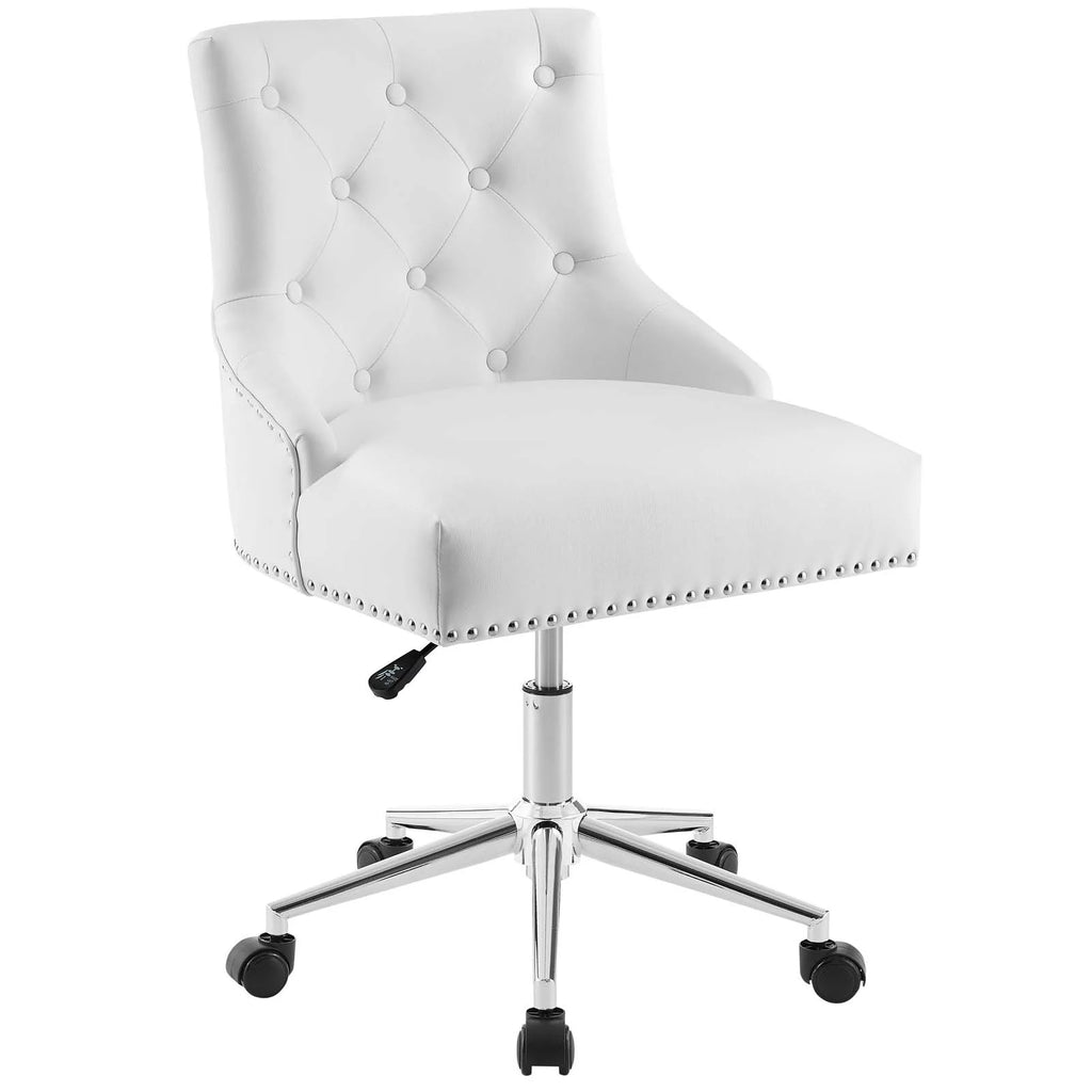 White Tufted Faux Leather Swivel Office Chair L2299