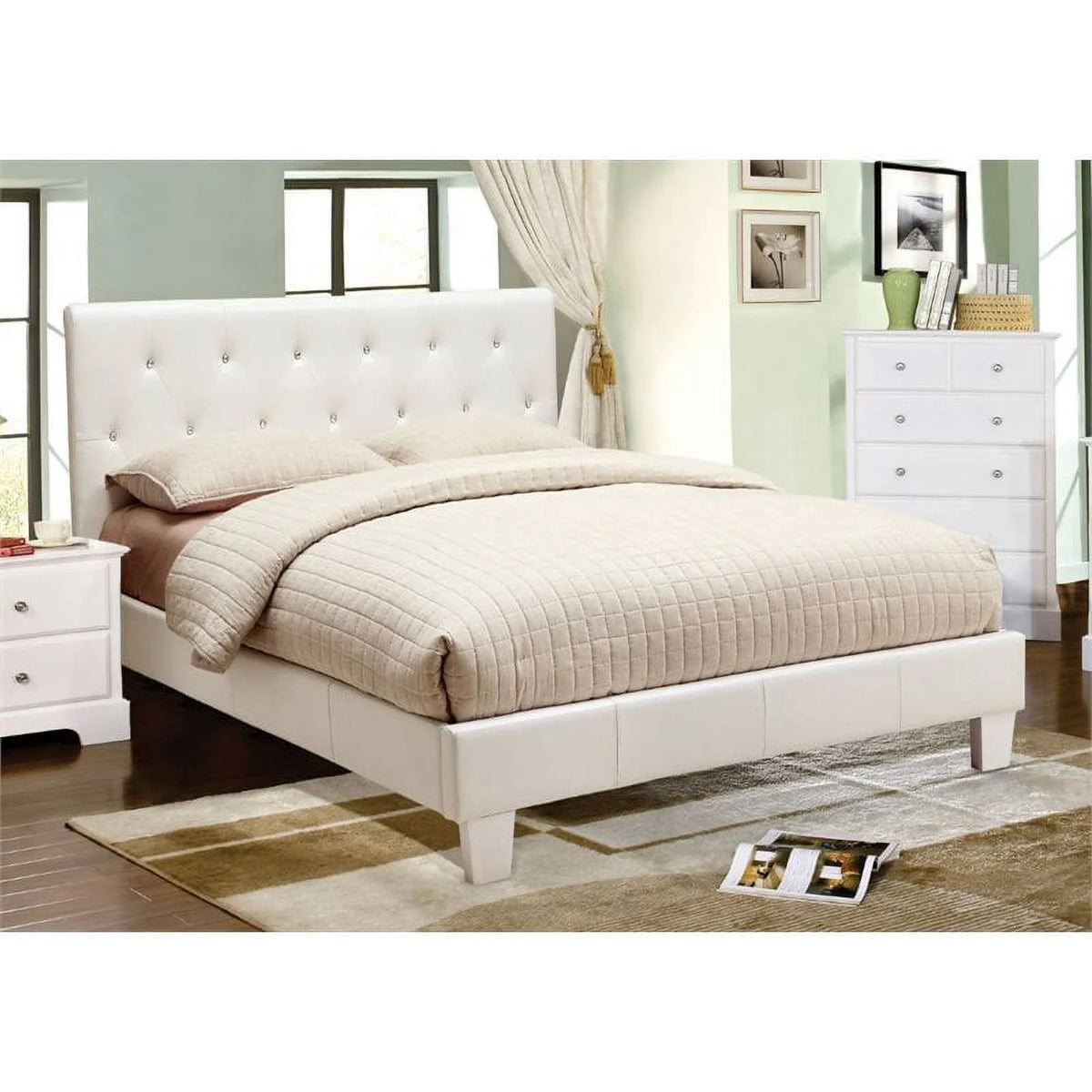 White Faux Leather Queen Platform Bed T8088