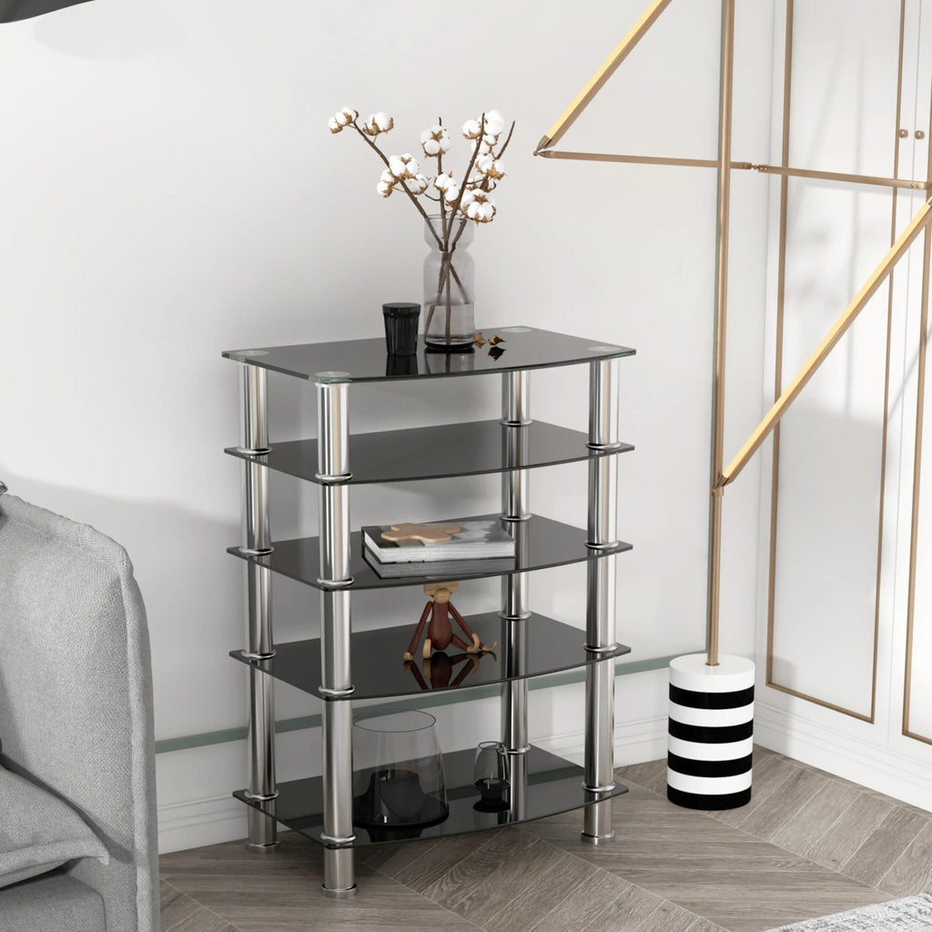 5-Tier Black Tempered Glass Side Table V90640