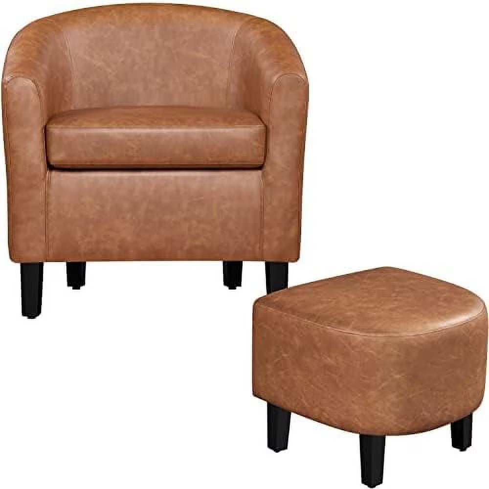 Faux Leather Barrel Accent Chair with Ottoman Set A130736