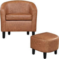 Faux Leather Barrel Accent Chair with Ottoman Set A130736
