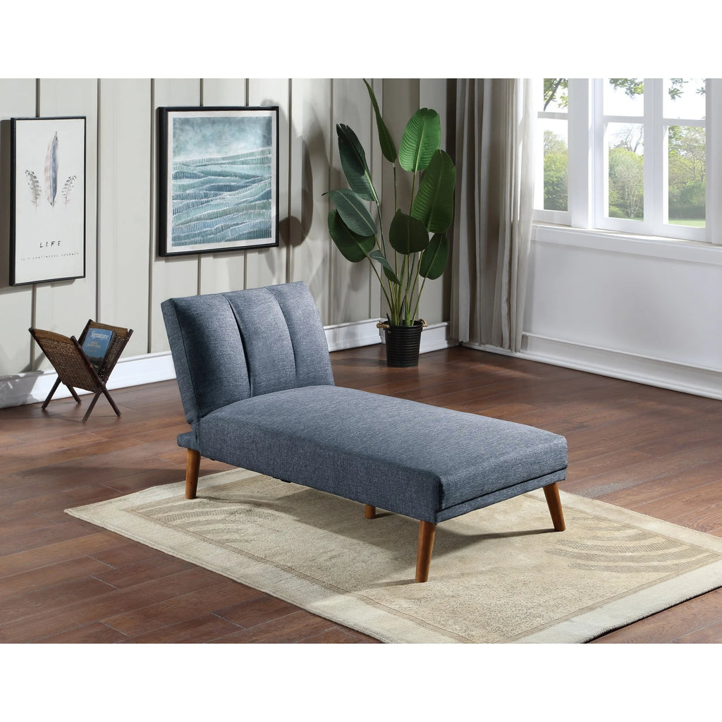 Blue Grey Polyfiber Adjustable Chaise Bed Solid Wood Legs Plush Couch W5913