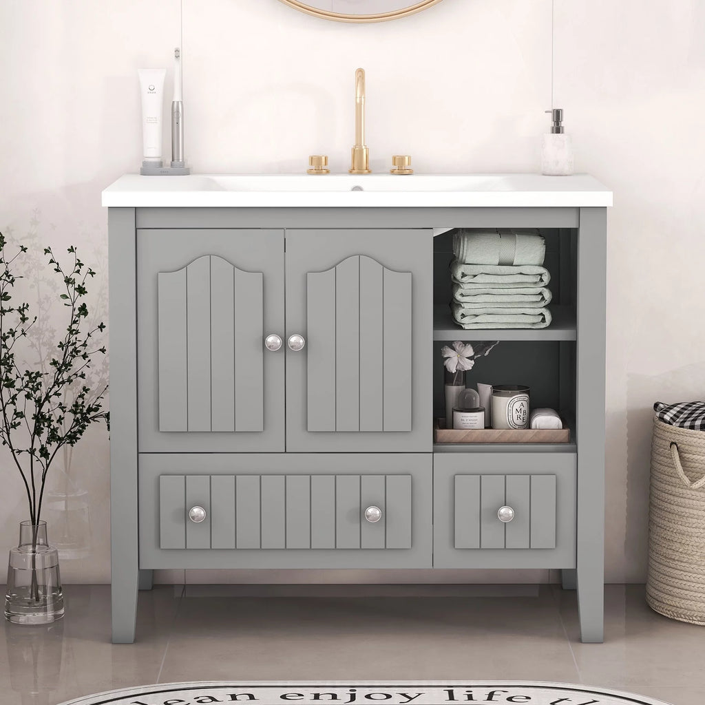 36" Gray Bathroom Vanity with Ceramic Sink P125708