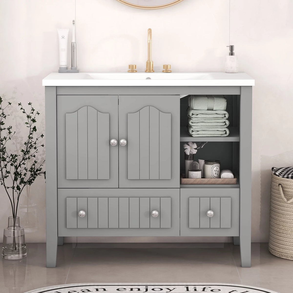 36" Gray Bathroom Vanity with Ceramic Sink P125708
