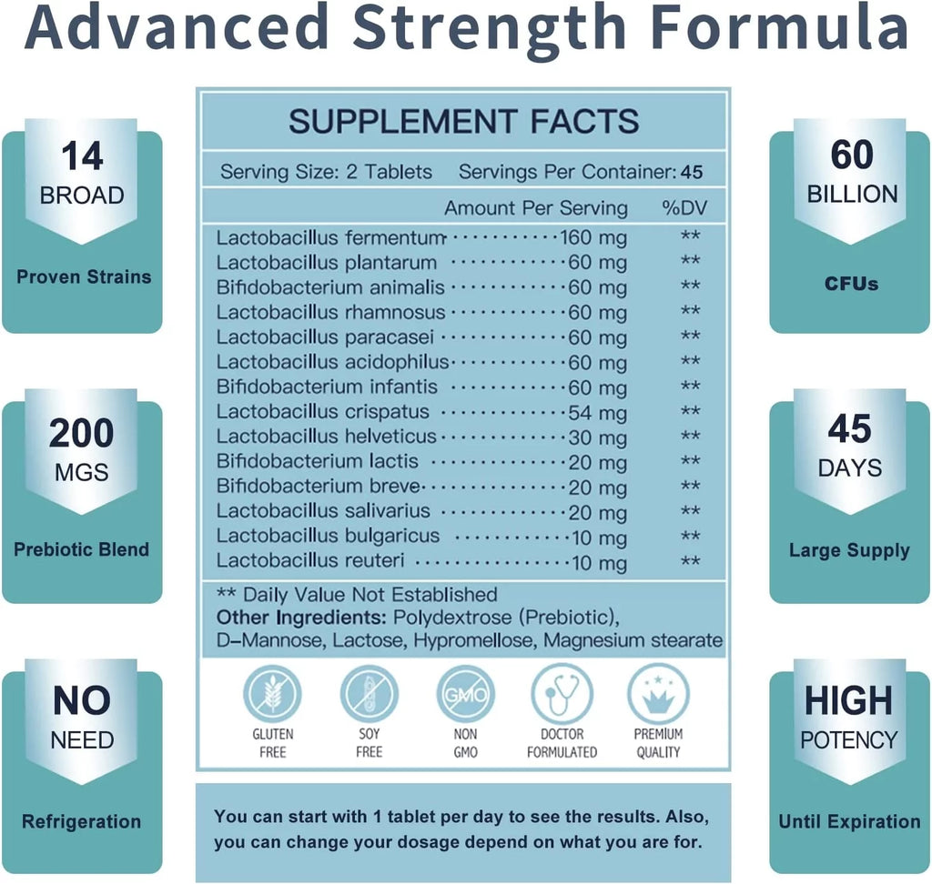 Probiotics for Men 60 Billion CFUs 14 Strains 90 Tablets P592725