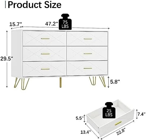 White 6 Drawer Dresser M39769