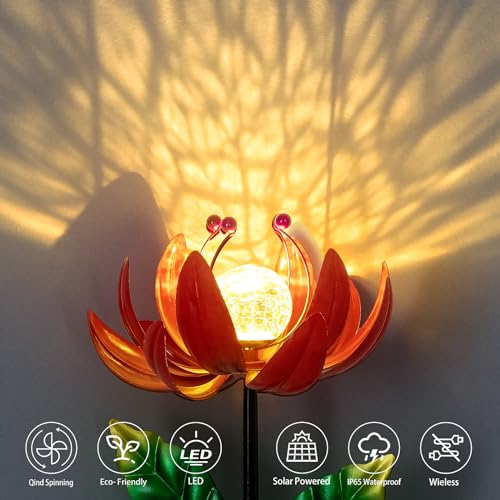 Solar Garden Lights Metal Flower Decor LED Cracked Crystal Ball Outdoor Stake Lighting C79167