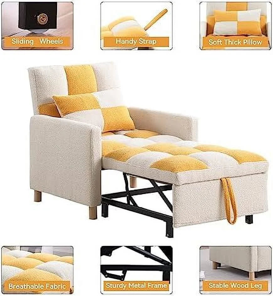 Black Convertible Sleeper Chair Bed with Pillow and Adjustable Backrest I663