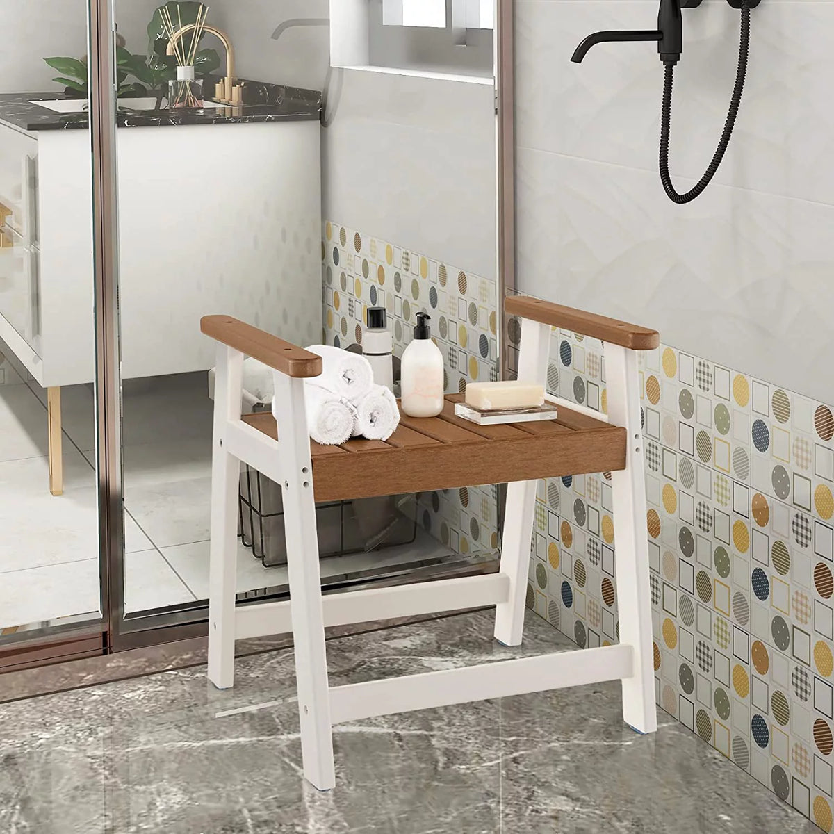 Waterproof HDPE Shower Bench with Arms M974282