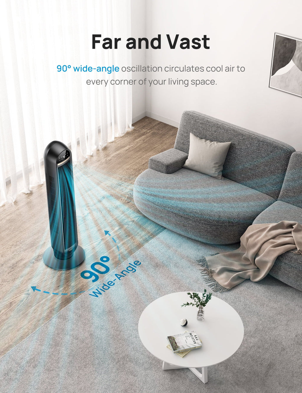 36 Standing Floor Fan with Remote 90° Oscillating 4 Speeds C7469